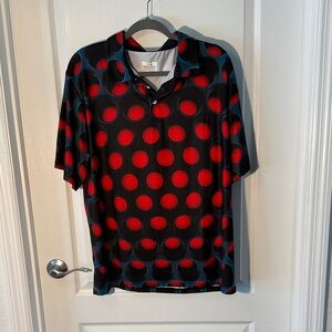Obnoxious Golf Men’s Red and Black Golfball Golf Shirt 3D Size L